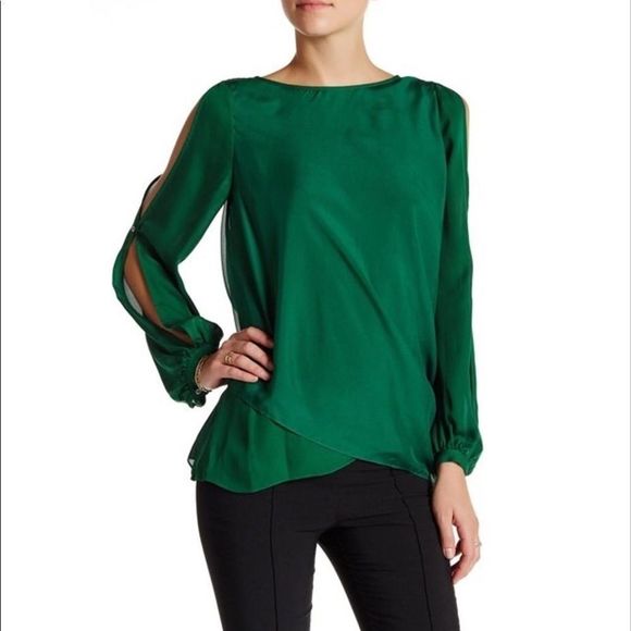 Haute Hippie Green Cold Shoulder Blouse - Picture 2 of 4